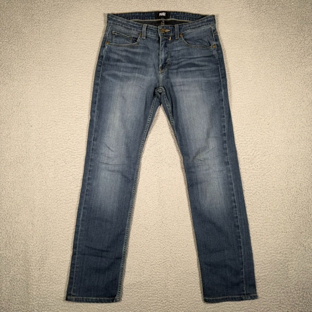Paige Jeans Mens 30x29 Blue Federal Slim Straight Casual Preppy Logo Stretch